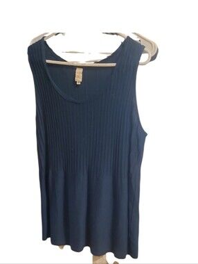 Jones New York Ribbed Navy Sleeveless Peplum Tank